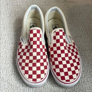 Vans Red and Cream Slip-On Skate Sneakers